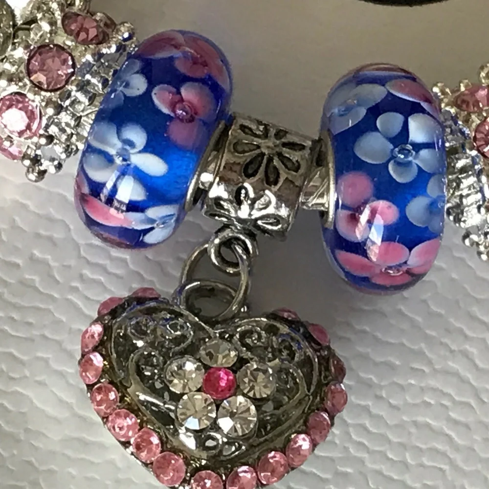 Authentic PANDORA Heart Clasp S925 Silver Bracelet with Murano Glass Beads 7.9" - Picture 6 of 16